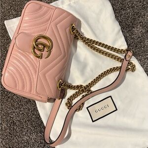 Gucci Pink Quilted Shoulder Bag with Gold Chain